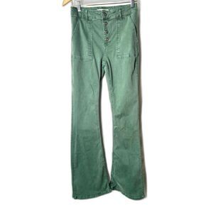 Zara Sage Green High-Waisted Wide Leg Button Fly Pants Size 8 Y2K Revival